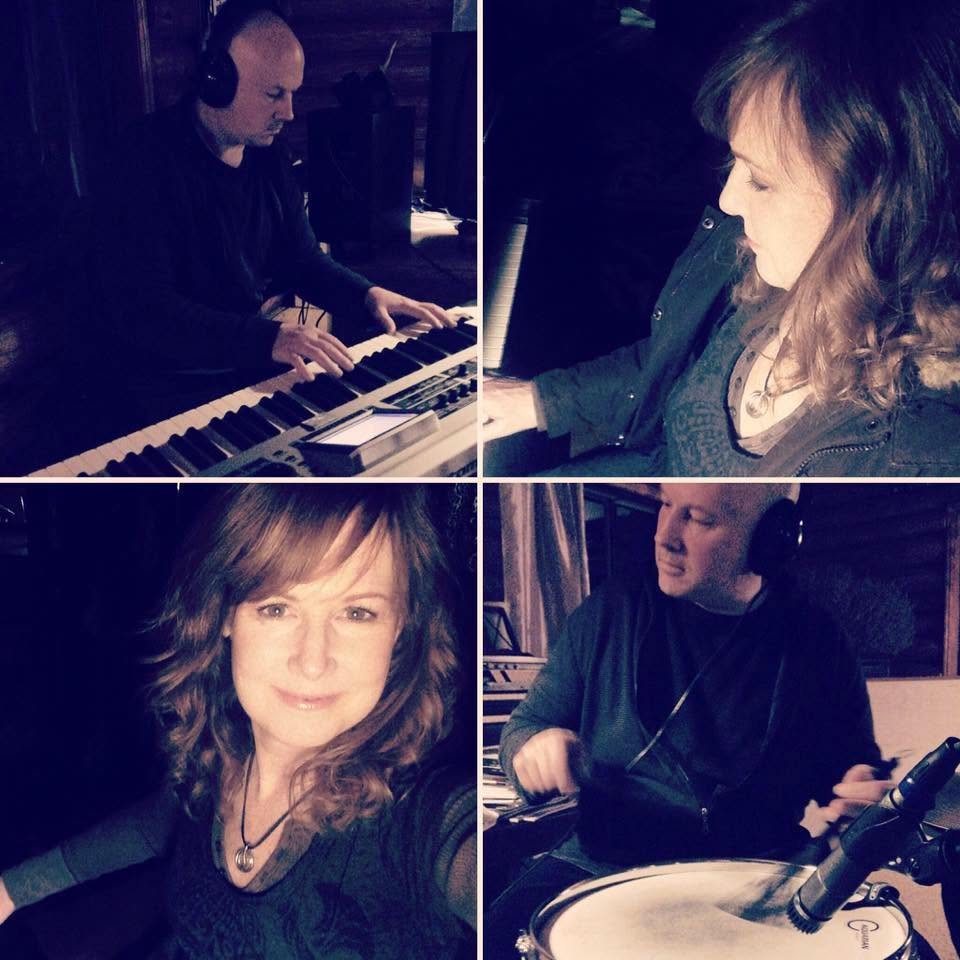 Studio session collage of Eric and Lauri recording